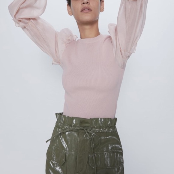 Zara Tops Zara Pale Pink Organza Knit Top Poshmark